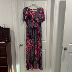 NWOT Floral Maxi Dress in Pink and Gray